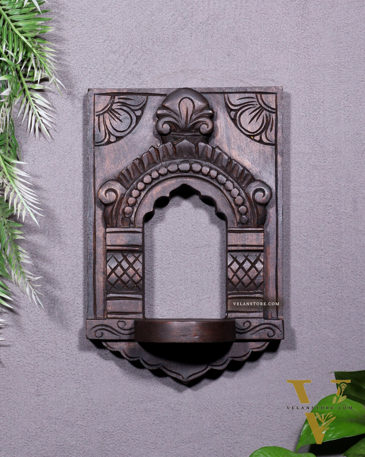 Wooden Wall Hanging Jharokha Arch – Handcrafted Decorative Shelf (Natural tone)