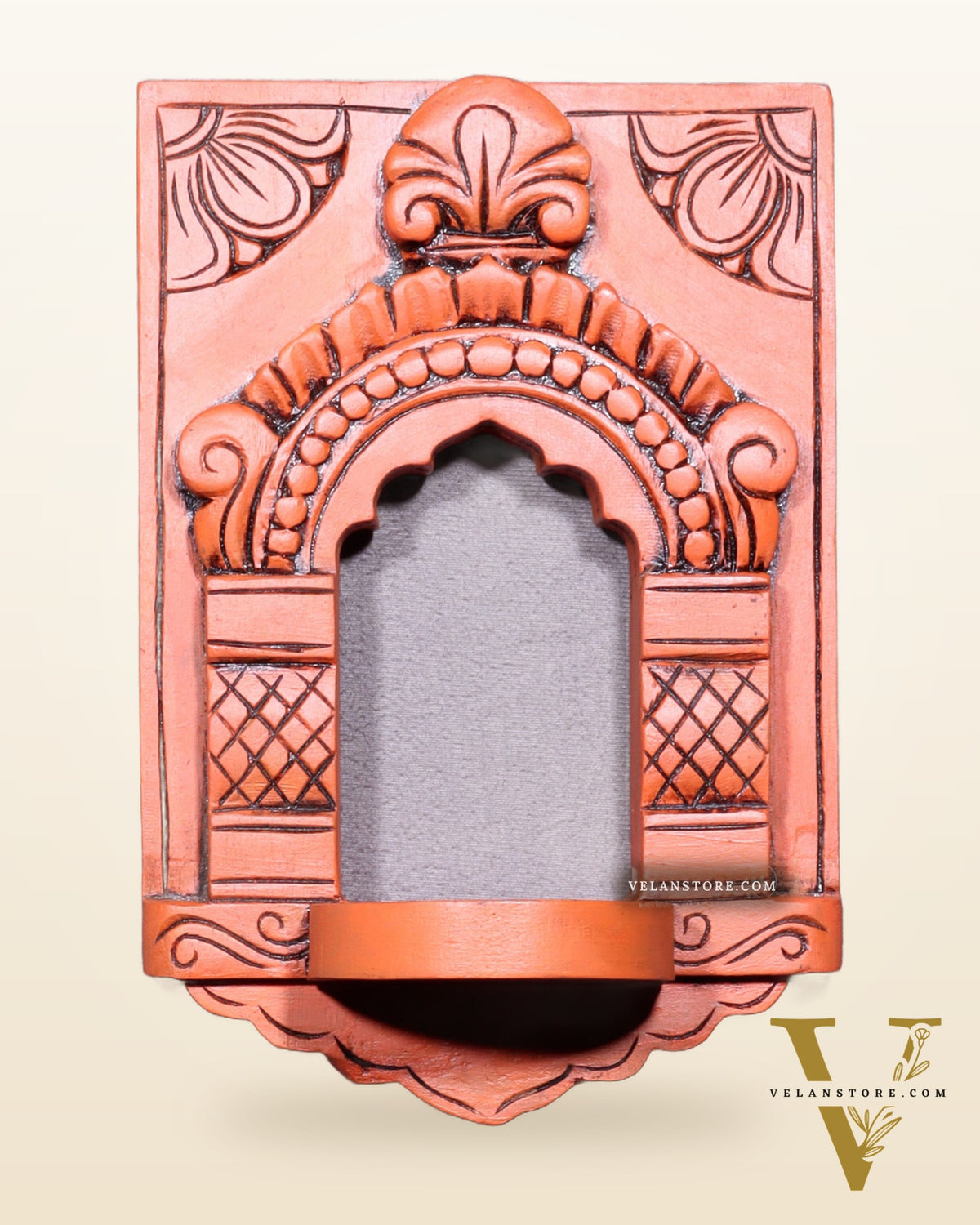 Wooden Wall Hanging Jharokha Arch – Handcrafted Decorative Shelf (Earthy red)