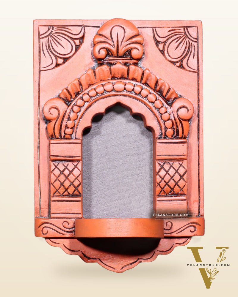 Wooden Wall Hanging Jharokha Arch – Handcrafted Decorative Shelf (Earthy red)