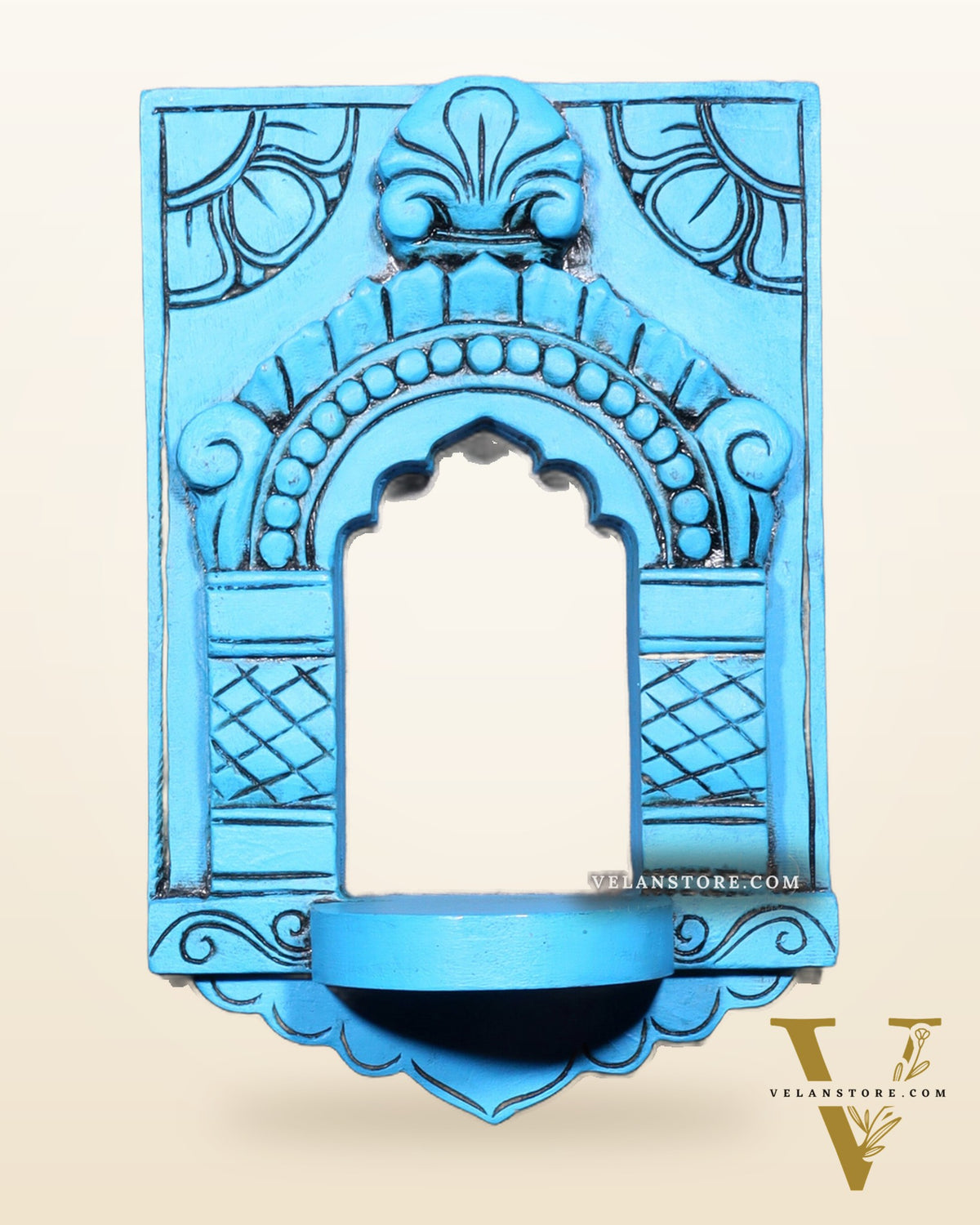 Wooden Wall Hanging Jharokha Arch – Handcrafted Decorative Shelf (Blue)
