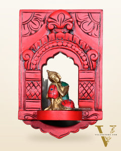 Wooden Wall Hanging Jharokha Arch – Handcrafted Decorative Shelf (Red)