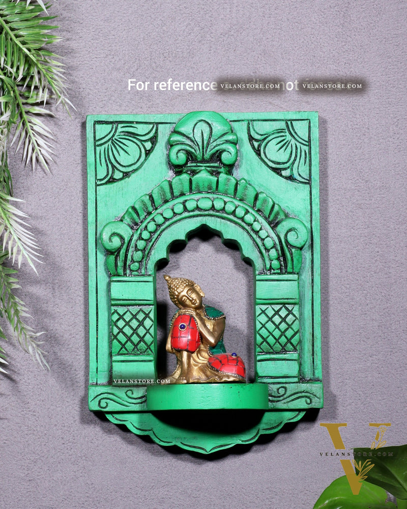 Wooden Wall Hanging Jharokha Arch – Handcrafted Decorative Shelf (Green)