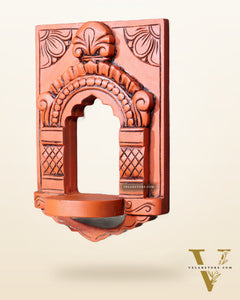 Wooden Wall Hanging Jharokha Arch – Handcrafted Decorative Shelf (Earthy red)