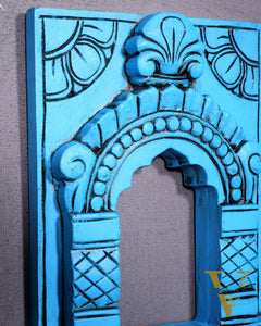 Wooden Wall Hanging Jharokha Arch – Handcrafted Decorative Shelf (Blue)