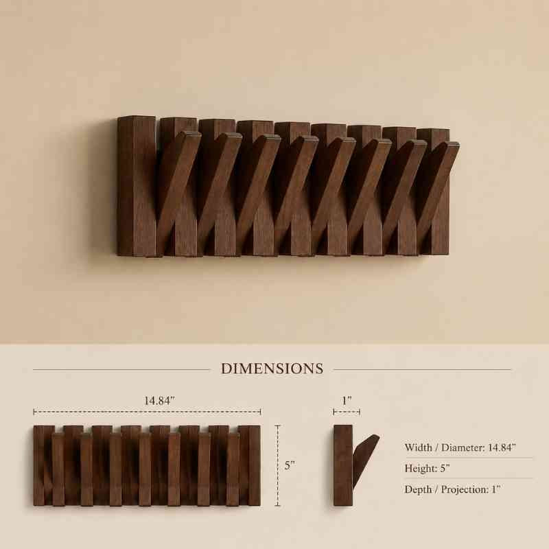 Acacia Wood Foldable Wall Hook Rack – Flip-Down Coat, Suit & Key Hanger (Space-Saving)