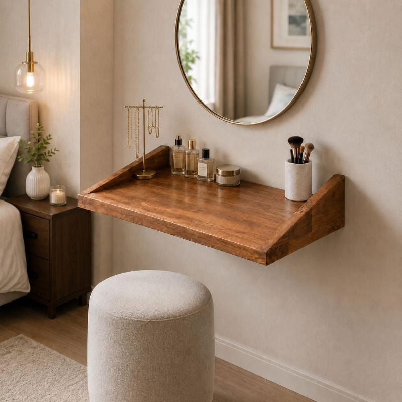 Wall Mounted Foldable Floating Desk, Space Saving Storage Shelf to Study & Laptop Table