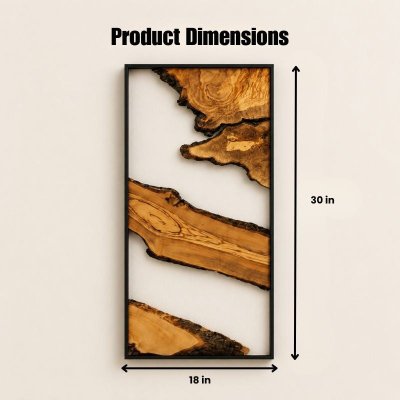 Rustic Natural Wood Wall Art Panels with Black Metal Frame – Luxury Living Room Decor