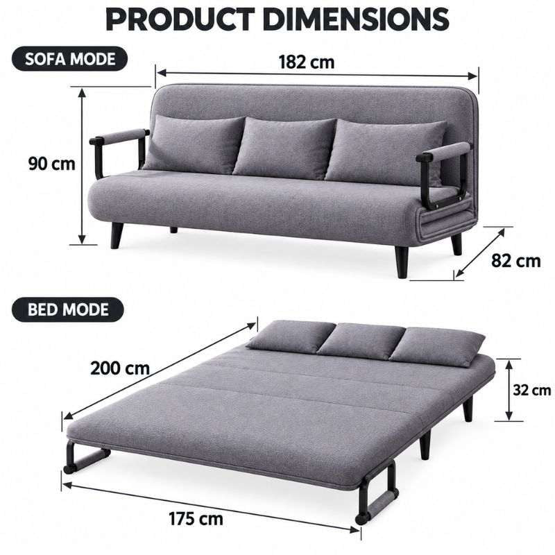 3 Seater Folding Sofa Come Bed, Full Convertible Sofa Bed for Living Room & Guest Room, Triple Seat Sleeper Sofa, Space Saving Recliner Bed