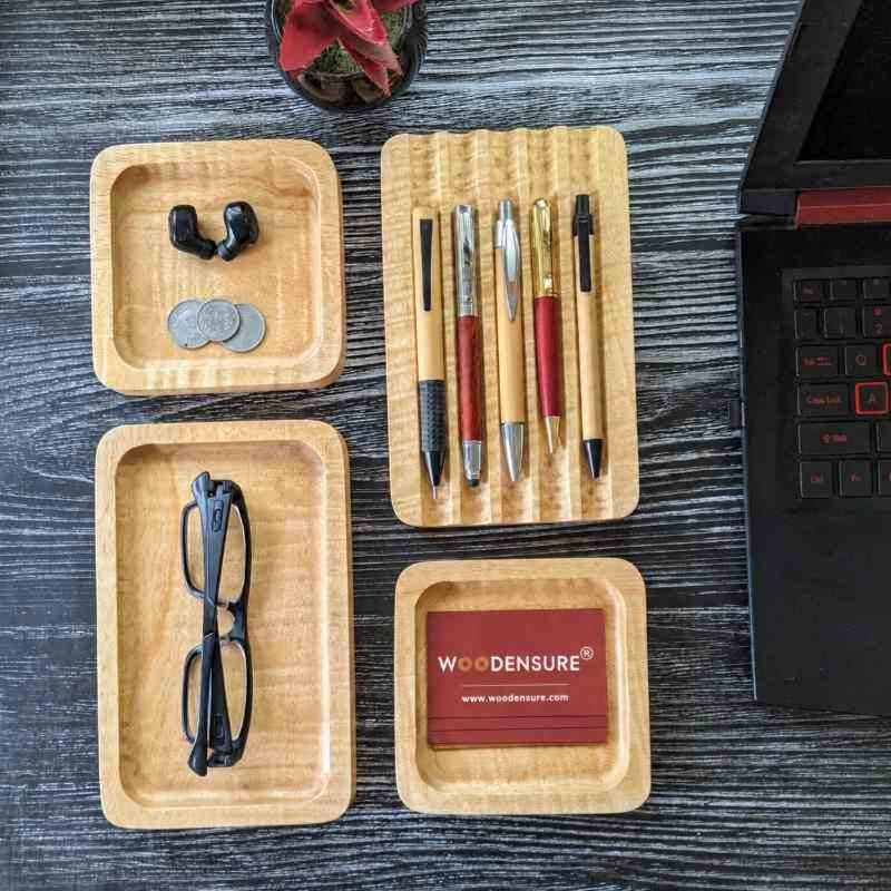 Woodensure Premium Modular Wooden Desk Organizer Set of 4 for Employees, Clients & Corporate Gifts