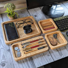 Woodensure Premium Wooden Desk Tray Organizer Set of 4 for Employees, Clients, Executives & Corporate Gifts