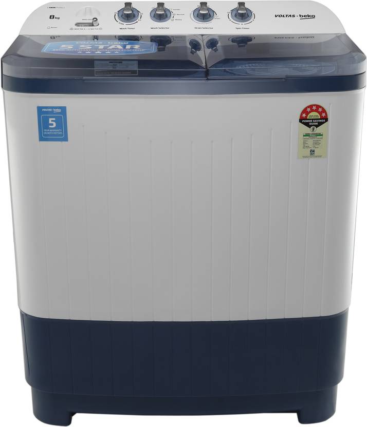 Voltas Beko by A Tata Product 8 kg Semi Automatic Top Load Washing Machine White, Blue (WTT80DBLT)
