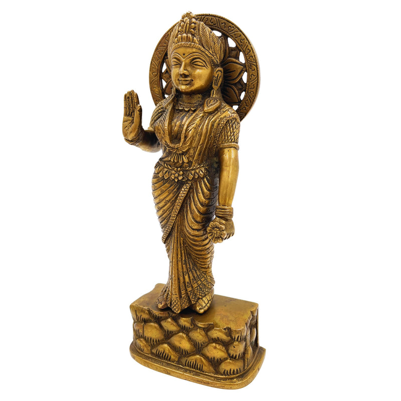 Brass Mahalakshmi Idol, Shree Lakshmi Statue for Puja & Home Decor, Handcrafted Pital Ashtalakshmi Murti, Varalakshmi Gajalakshmi Vigraham,Gold, 9 Inch, 1 Piece