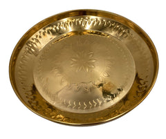 Handcrafted Brass Pooja Thali Peetal Aarti Plate Pittal Puja Thambalam Traditional Pital Worship Thali,Gold, 11.02 Inch, 1 Piece