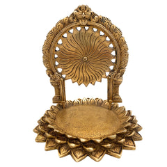 Handcrafted Brass Pooja Chowki Peetha Bajot Sinhasan, Puja Pat Peetam Aasan Mandap Platform for Home Mandir & Temple Decor,Gold, 9 Inch, 1 Piece