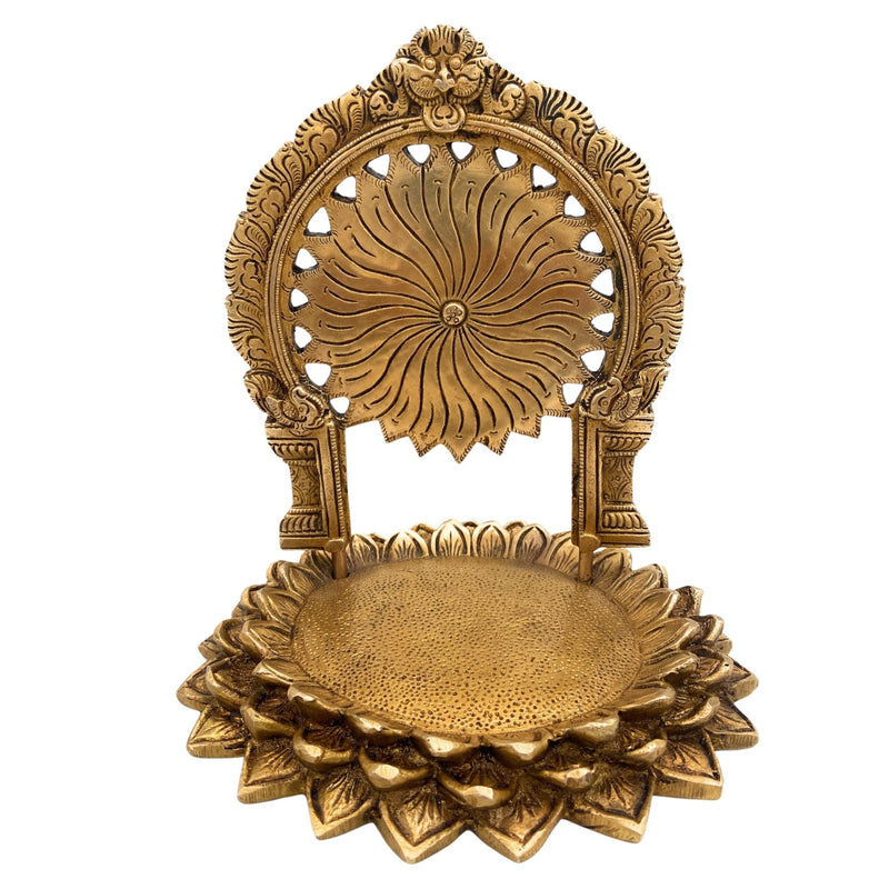 Handcrafted Brass Pooja Chowki Peetha Bajot Sinhasan, Puja Pat Peetam Aasan Mandap Platform for Home Mandir & Temple Decor,Gold, 9 Inch, 1 Piece