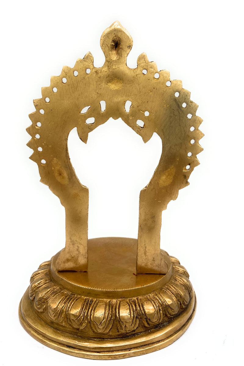 Brass Peeta With Prabhavali Idol, Pital Prabhai Peetha, Hindu Temple Murti Base, Handmade Peetal Prabhavali Chowki,Gold, 8 Inch, 1 Piece
