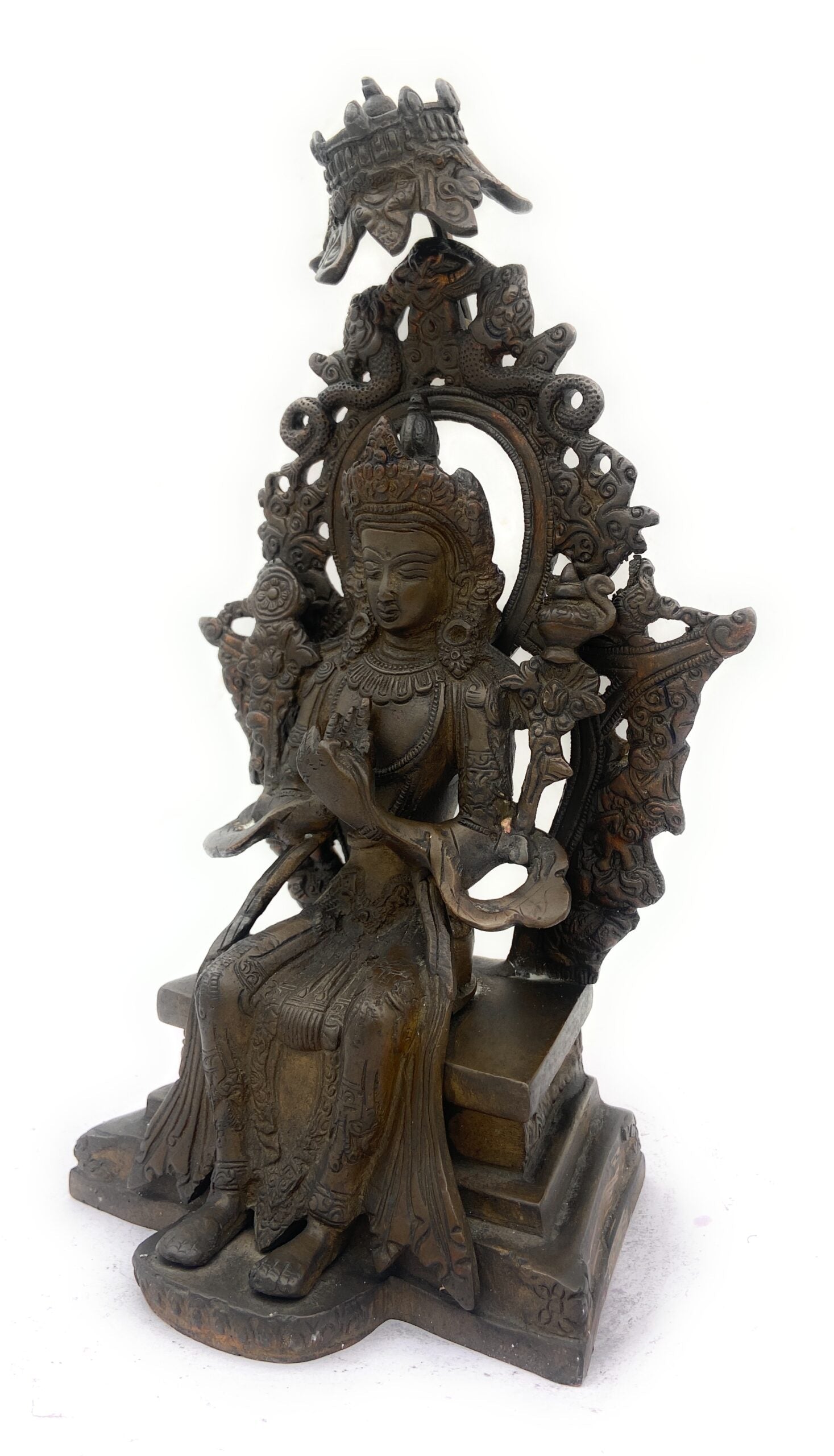 Handcrafted Brass Tibetan Manjushri Idol, Buddha Manjushri Murti, Wisdom Bodhisattva Statue for Home, Temple, Meditation, and Spiritual Decor,Brown, 10 Inch, 1 Piece