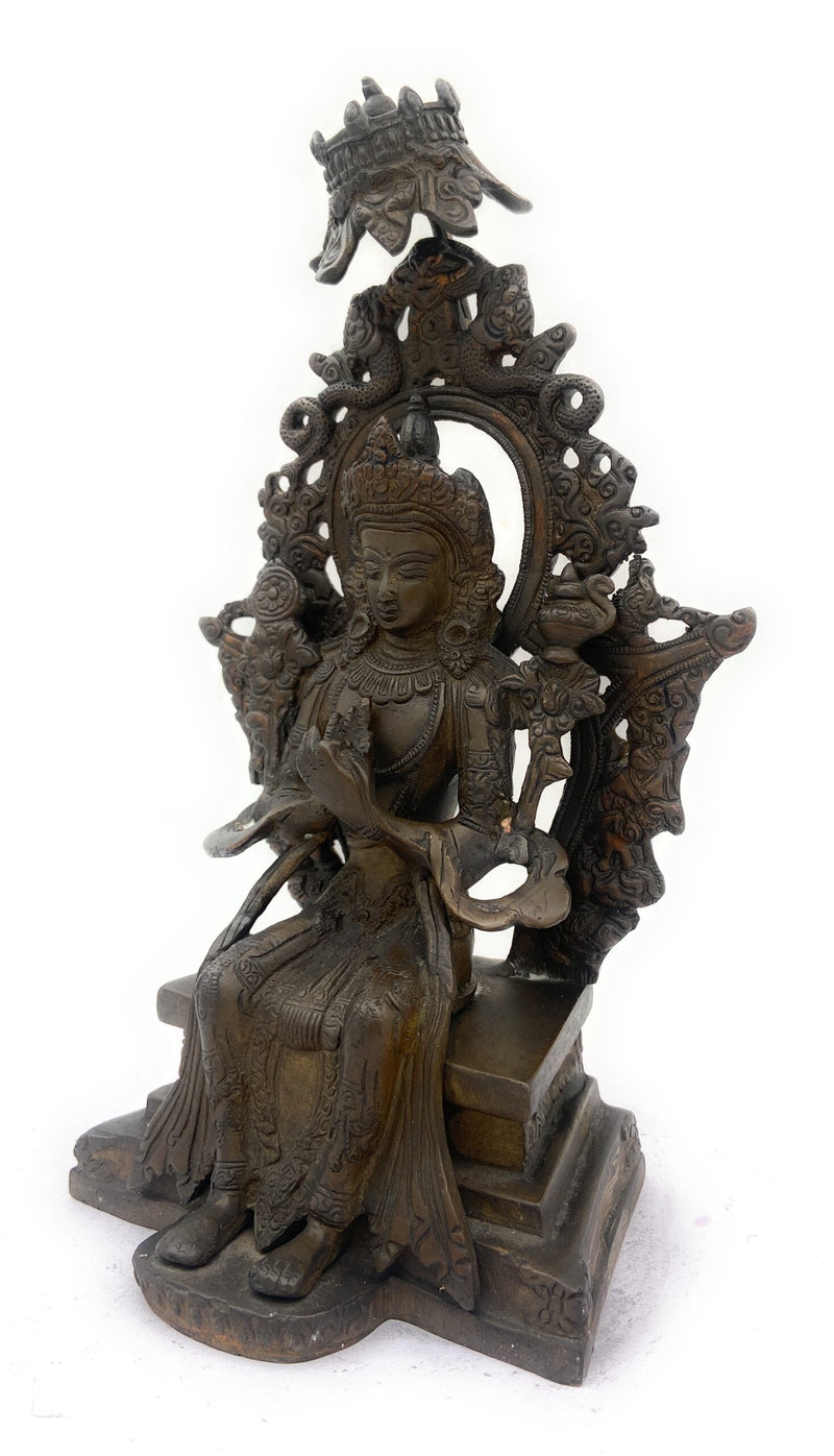 Handcrafted Brass Tibetan Manjushri Idol, Buddha Manjushri Murti, Wisdom Bodhisattva Statue for Home, Temple, Meditation, and Spiritual Decor,Brown, 10 Inch, 1 Piece