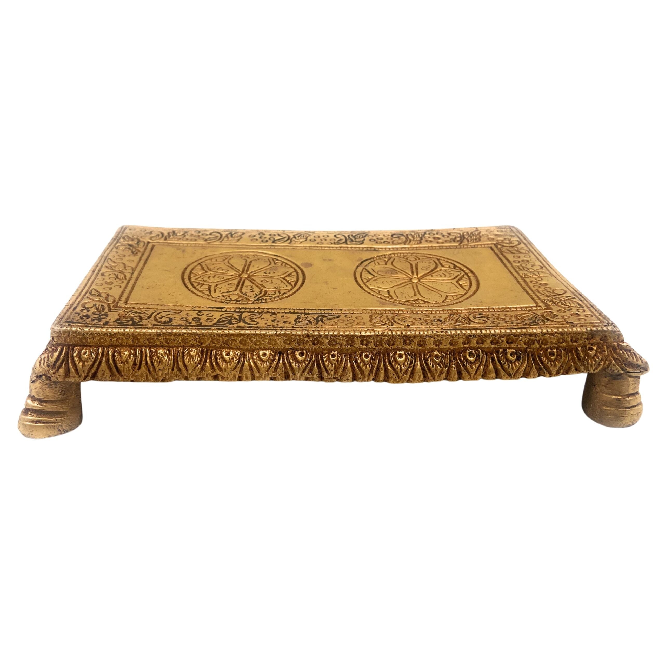 Brass Pooja Chowki, Handcrafted Traditional Peetham, Sinhasan Bajot for Mandir, Temple & Home Décor, Gold, 1 Inch, 1 Piece