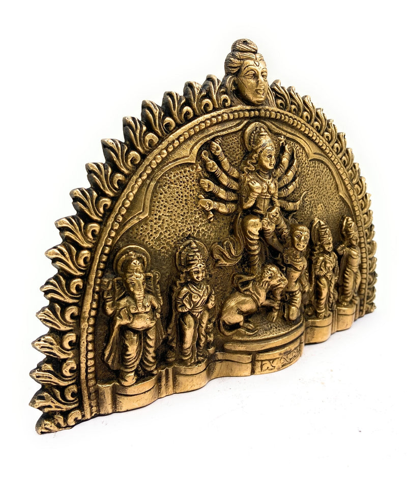 Brass Durga Devi Idol – Mahishasura Mardini | Adi Shakti | Amba | Bhavani | Antique Finish Shakti Murti for Home, Temple & Navratri Pooja ,Gold, 7 Inch, 1 Piece