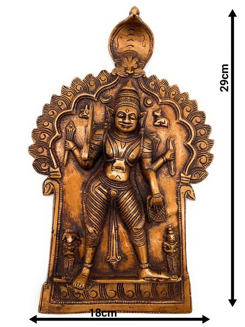 Brass Veerabhadreshwara Idol | Veerbhadra Swami Murti, Veerabhadra Mahadev Statue, South Indian Pooja Vigraha, Peetal Pratima for Home Temple & Decor, Gold, 11.5 Inch, 1 Piece