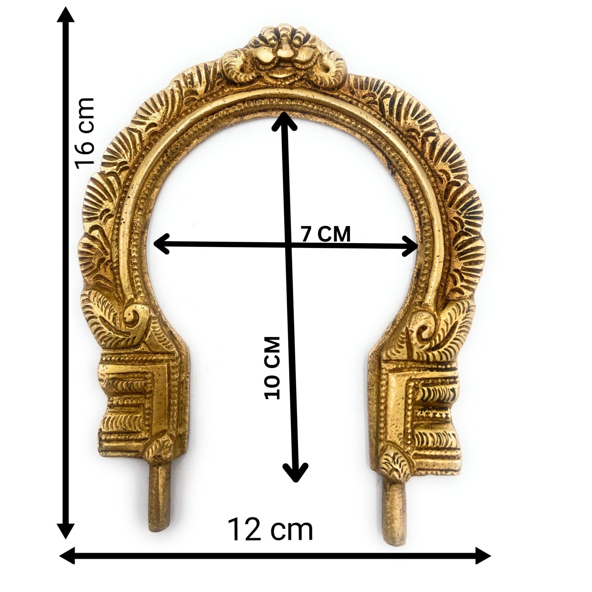 Brass Prabhavali for Home Temple, Small Traditional Arch Frame, Wall Hanging Deity Backdrop, Pooja Mandir Decor, Makara Torana, Tiruvasi, Thiruvachi, Kirtimukha Design, Gold, 6.5 Inch, 1 Piece
