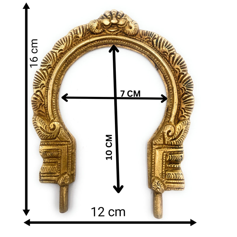 Brass Prabhavali for Home Temple, Small Traditional Arch Frame, Wall Hanging Deity Backdrop, Pooja Mandir Decor, Makara Torana, Tiruvasi, Thiruvachi, Kirtimukha Design, Gold, 6.5 Inch, 1 Piece