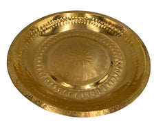 Brass Pooja Thali, Handcrafted Peetal Pittal Puja Plate, Temple Aarti Thambalam, Antique Pital Hittale Pooja Plate, Gold, 13.39 Inch, 1 Piece