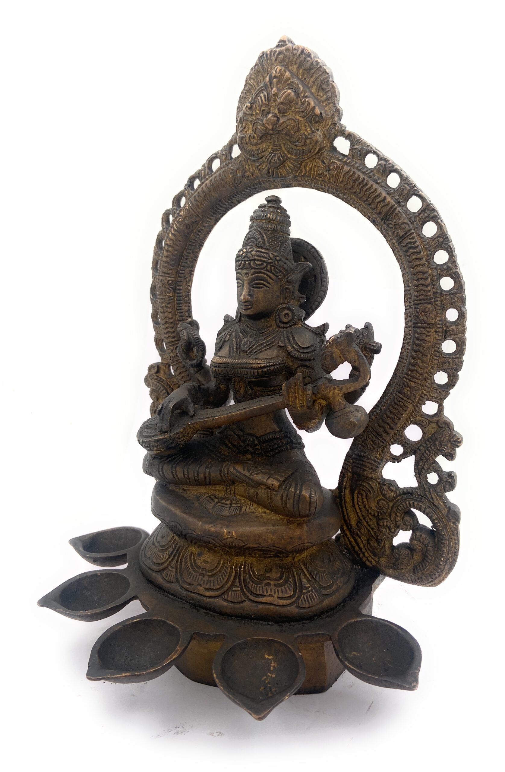 Bhunes Brass Goddess Saraswati Idol, Sarasvati Murti, Vidya Devi, Saraswathi Vigraha For Puja And Home Decor,Gold, 11 Inch, 1 Piece