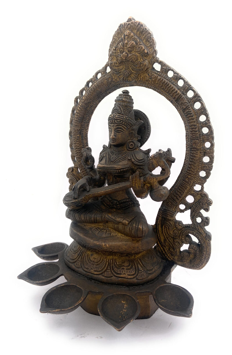 Bhunes Brass Goddess Saraswati Idol, Sarasvati Murti, Vidya Devi, Saraswathi Vigraha For Puja And Home Decor,Gold, 11 Inch, 1 Piece