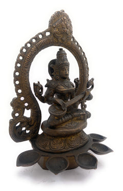 Bhunes Brass Goddess Saraswati Idol, Sarasvati Murti, Vidya Devi, Saraswathi Vigraha For Puja And Home Decor,Gold, 11 Inch, 1 Piece