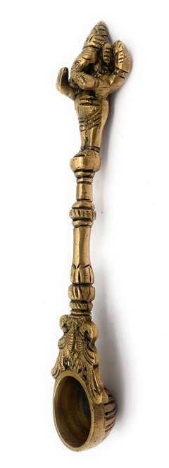Brass Ganesh Theertha Spoon, Peetal Pital Temple Pooja Ladle, Ganesha Aarti Havan Spoon, Vinayaka Pittal Abhishekam Idol,Gold, 9 Inch, 1 Piece