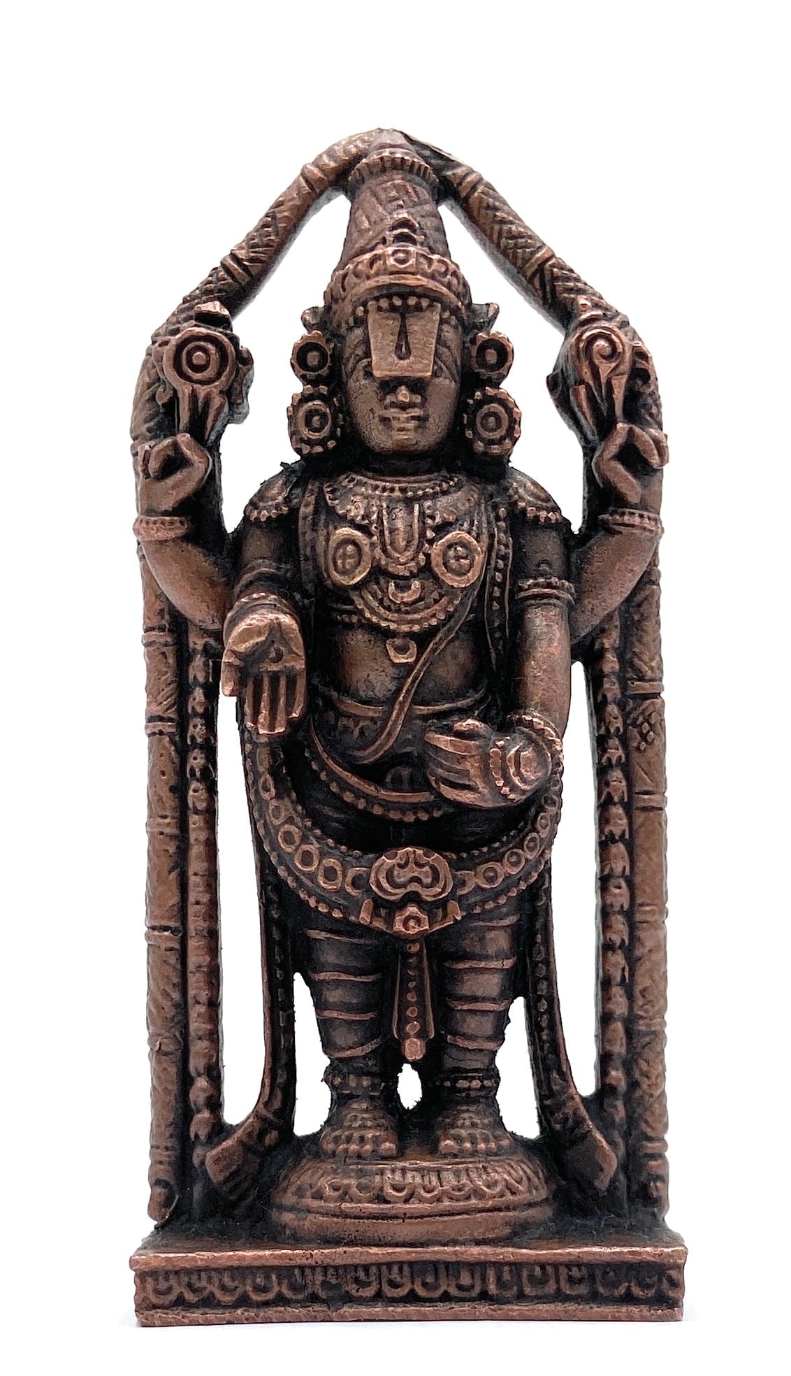 Copper Tirupati Balaji Idol | Lord Venkateswara Murti | Srinivasa Govinda Tamra Statue | Balaji Maharaj Pooja Moort,Brown, 4 Inch, 1 Piece
