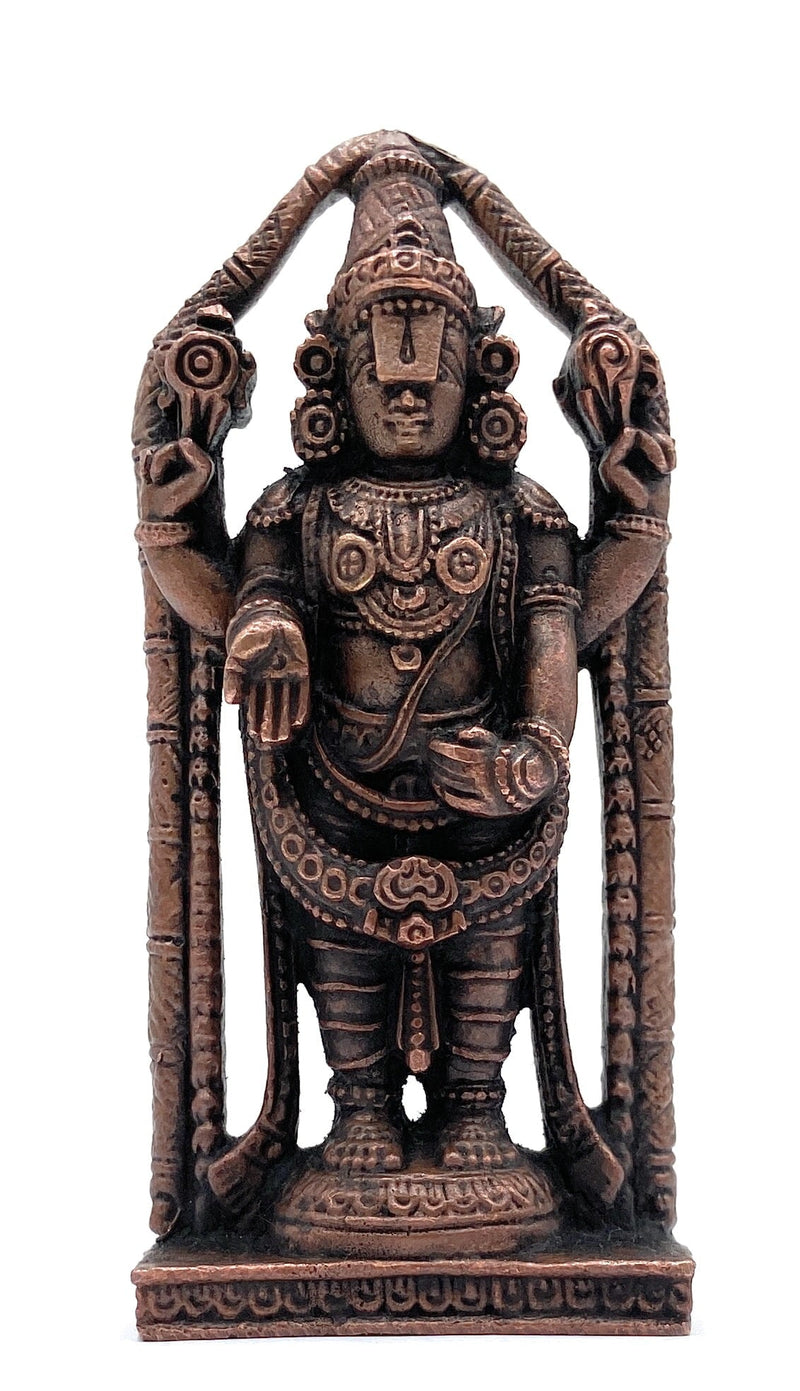 Copper Tirupati Balaji Idol | Lord Venkateswara Murti | Srinivasa Govinda Tamra Statue | Balaji Maharaj Pooja Moort,Brown, 4 Inch, 1 Piece