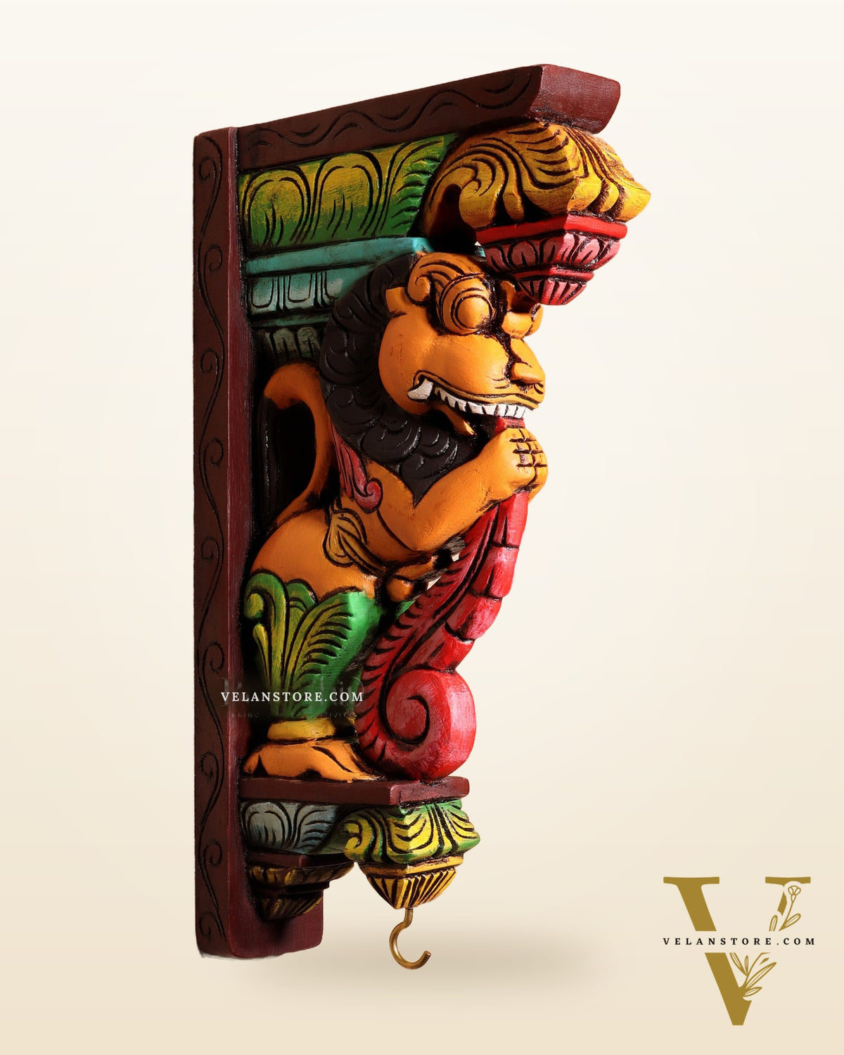 Yazhi (Yali) Wooden Wall Bracket – Handcrafted & Hand-Painted 13"