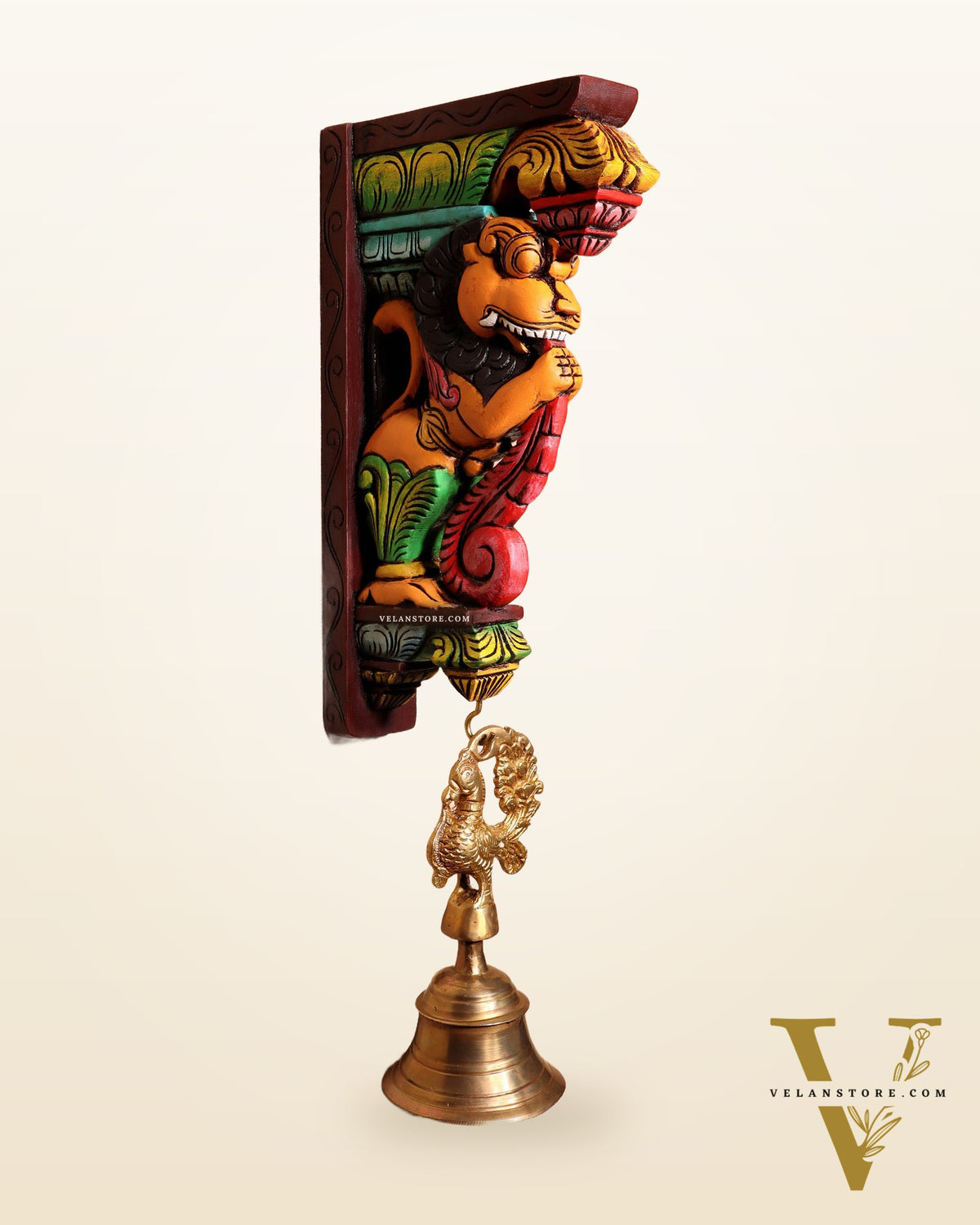 Yazhi (Yali) Wooden Wall Bracket – Handcrafted & Hand-Painted 13"