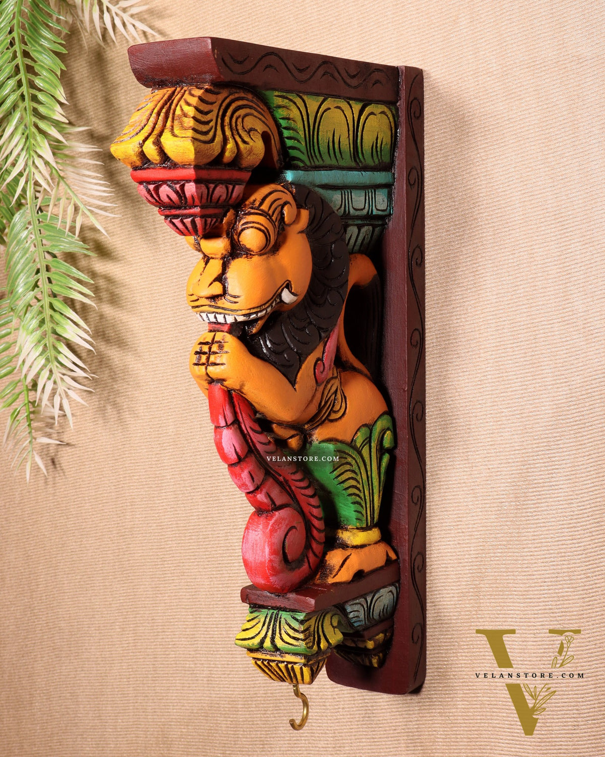 Yazhi (Yali) Wooden Wall Bracket – Handcrafted & Hand-Painted 16"