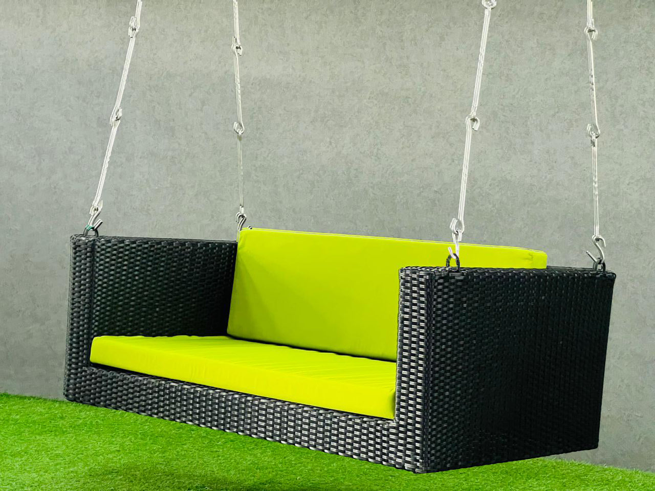Castro Double Seater Hanging Swing Without Stand For Balcony , Garden Swing (Black + Green)