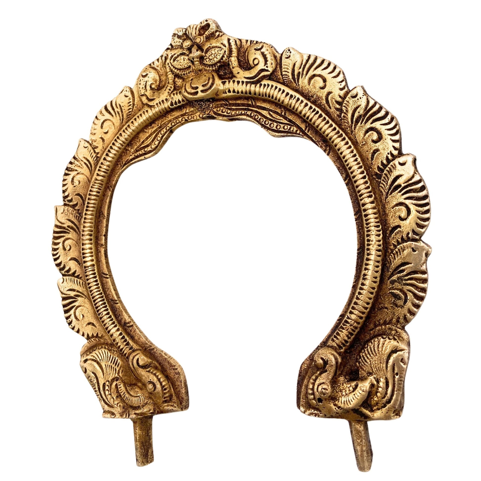 Bhunes Brass Small Prabhavali for God Idols – Traditional Temple Arch Frame | Wall Hanging Decorative Aura Backdrop for Mandir, Pooja, Home Decor, Prabhamandala, Tiruvasi, Thiruvachi, Gold, 5 Inch, 1 Piece
