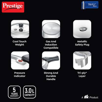 Prestige TRY-PLY SVACHH 3 L Outer Lid Induction Bottom Pressure Cooker (Stainless Steel)