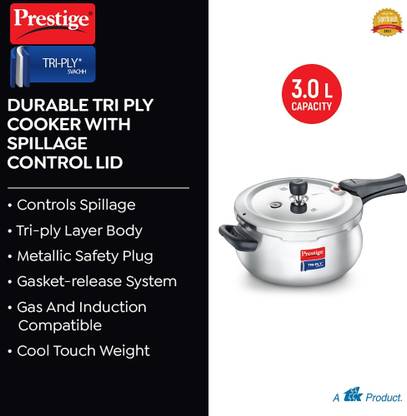 Prestige TRY-PLY SVACHH 3 L Outer Lid Induction Bottom Pressure Cooker (Stainless Steel)