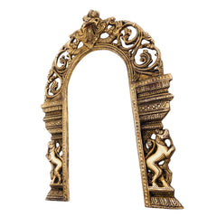 Bhunes Brass Prabhavali Arch Frame with Dual Yali – Wall Hanging Temple Backdrop | Traditional Prabhawali for Deity | Home Mandir Decor | Prabhaval for God Idol, Gold, 13 Inch, 1 Piece