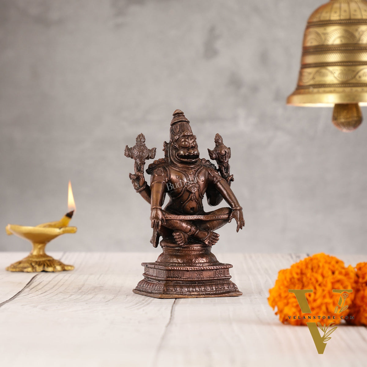 Yoga Narasimha Swamy Exclusive Pure Copper Idol - 5 Inch