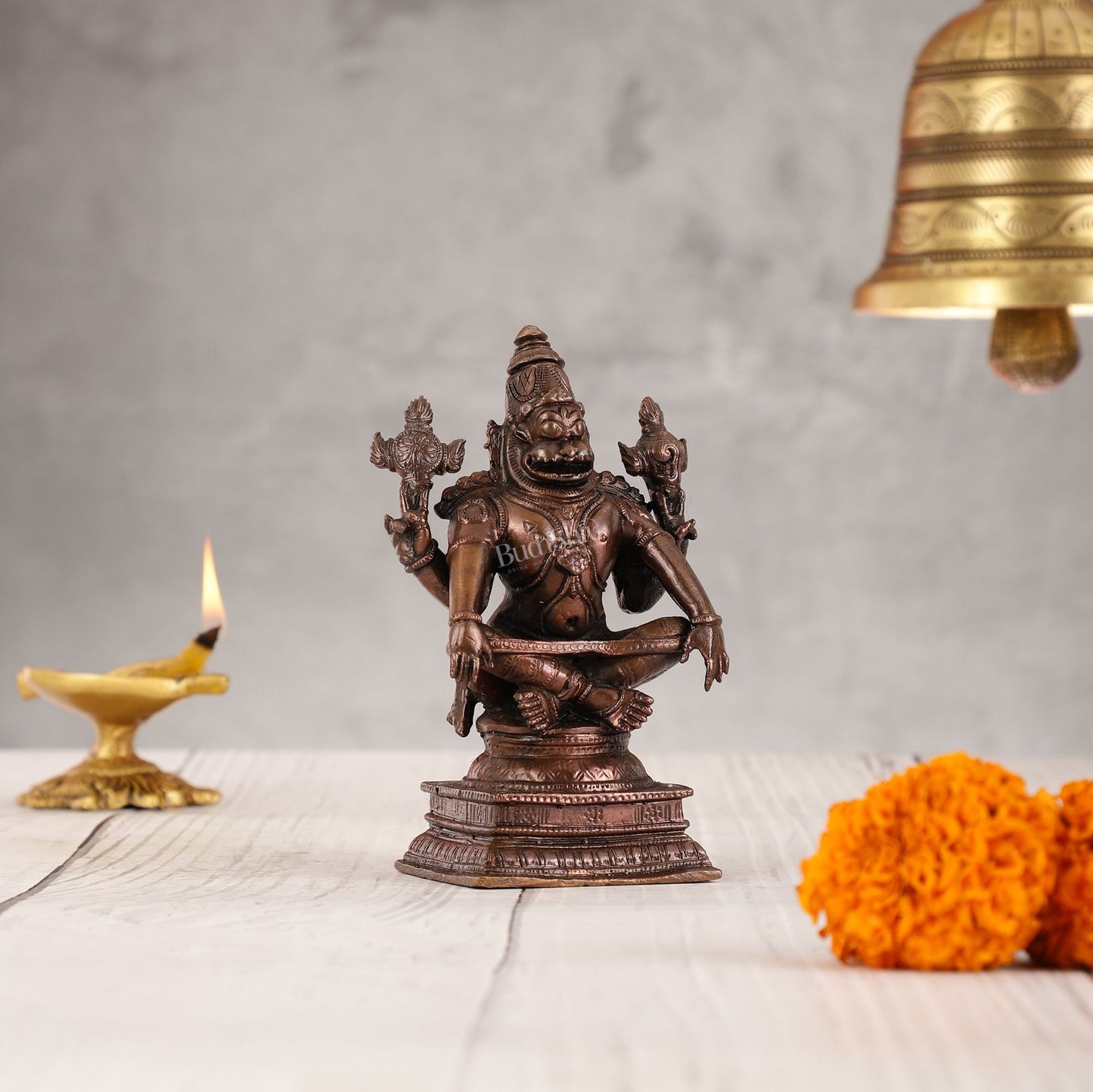 Yoga Narasimha Swamy Exclusive Pure Copper Idol - 5 Inch