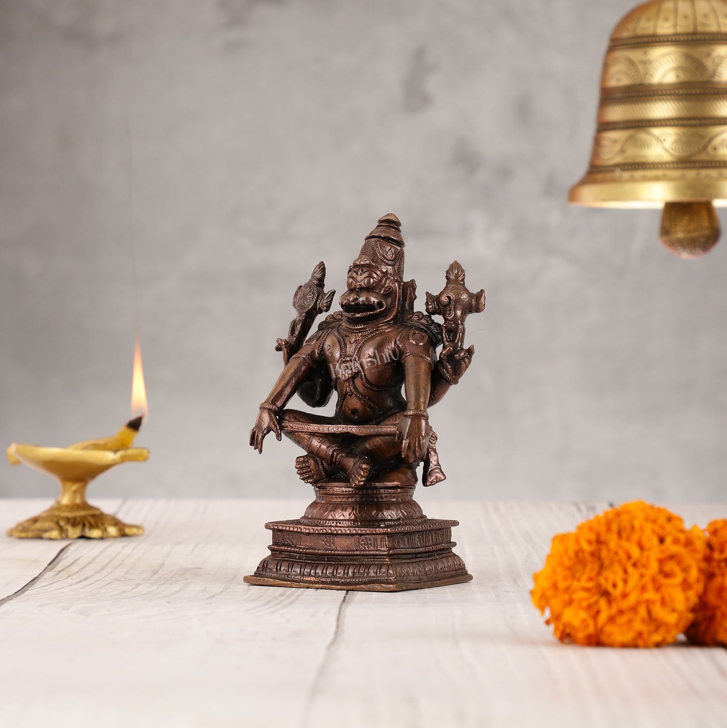Yoga Narasimha Swamy Exclusive Pure Copper Idol - 5 Inch
