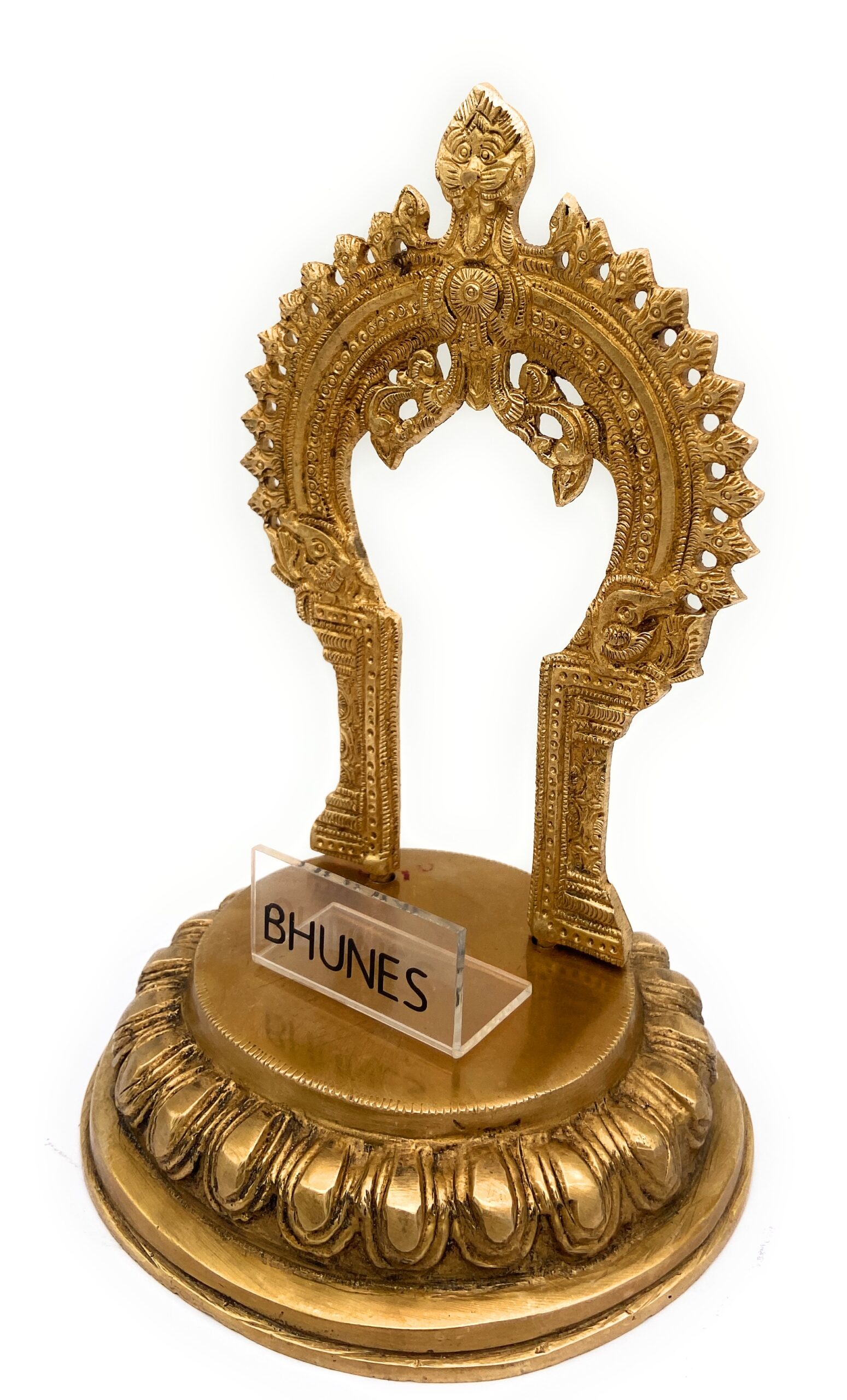 Brass Peeta With Prabhavali Idol, Pital Prabhai Peetha, Hindu Temple Murti Base, Handmade Peetal Prabhavali Chowki,Gold, 8 Inch, 1 Piece