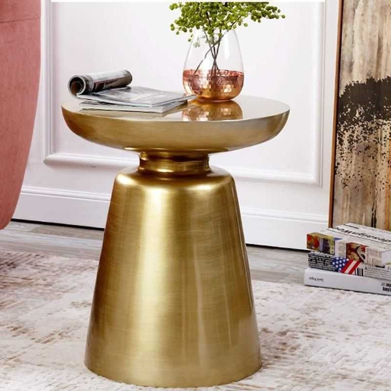 Zephyr Side Table | Gold Finish with Pedestal Base | Minimalist Design | Living Room & Bedroom side table