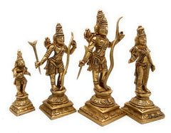 Brass Ram Darbar Idol, Peetal Shri Ram Parivar Murti with Sita Lakshman Hanuman, Pital Ram Sita Hanuman Statue, Gold, 5.5 Inch, 1 Piece