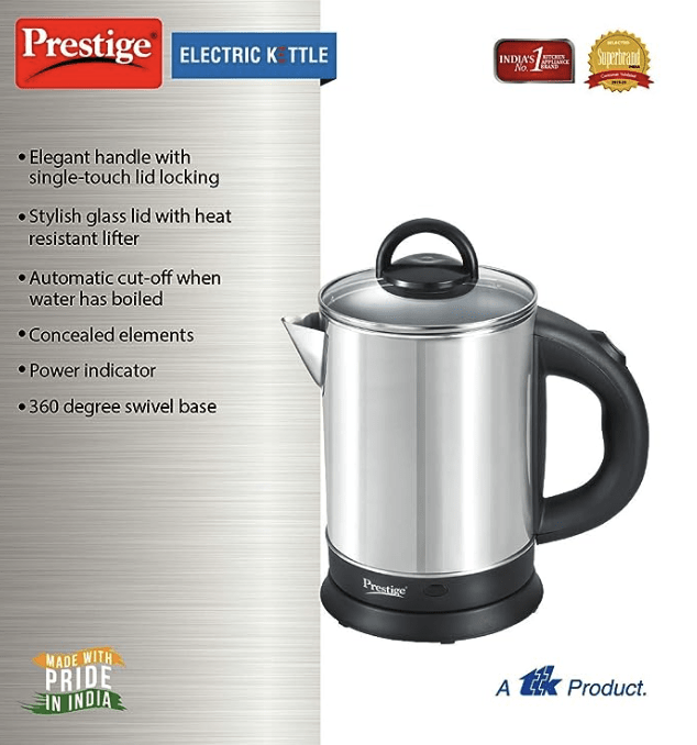 Prestige Electric Tea Kettle Stainless Steel Cordless Coffee Pot Hot Water  1.7 L