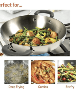 Nonstick Kadhai Indian Kadai Frying Pan Deep Fry Kadhai Deep Fry Pan with  Stainless Steel Lid Stir Fry Pan Nonstick All Purpose Pan Cookware Cooking